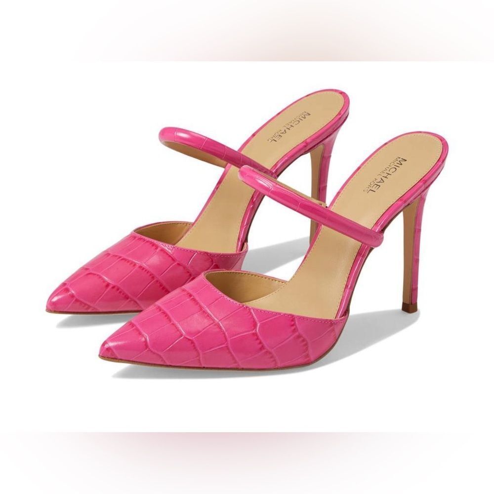 MICHAEL MICHAEL KORS Women's Jessa Crocodile Embossed Leather Mule Pink Size 6.5